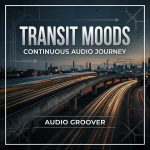 Music artwork for Transit Moods by Audio Groover. Industrial background with time motioned transport
